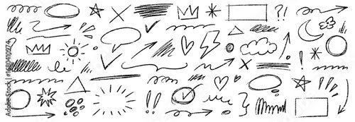 Wallpaper Mural Arrow hand drawn line set. Scribble sketch line element in hand drawn black marker, pencil stroke style. Decorative curve arrow, underline, scribble doodle scratch design elements. Vector illustration Torontodigital.ca