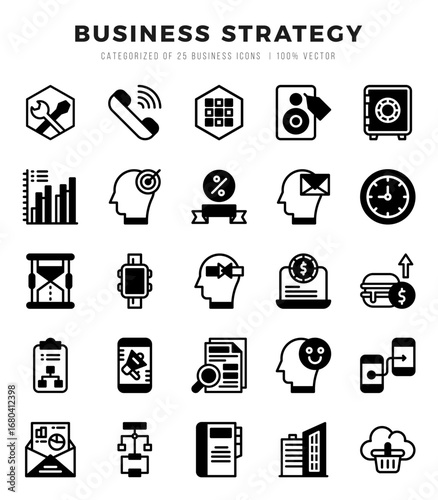 Set of Business Strategy Icons. Simple Lineal Filled art style icons pack.