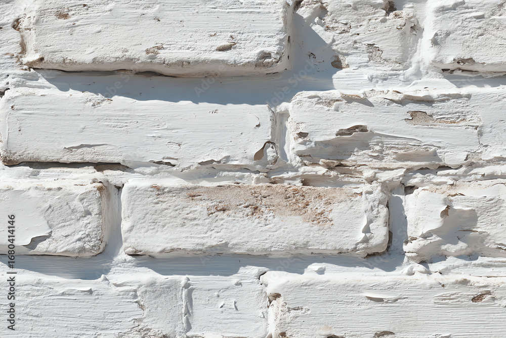Close-up of a weathered white brick wall showing rough textures and uneven paint layers. Close-up of a weathered white brick wall showing rough textures and uneven paint layers.
