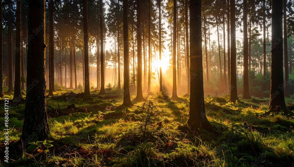 Obraz premium Sunrise in a dense forest (2)