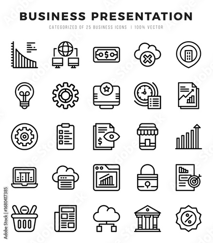 Business Presentation icons set. Collection of simple Lineal web icons.