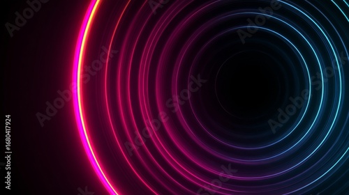 Concentric rings of vibrant neon lights radiate outward from the center,