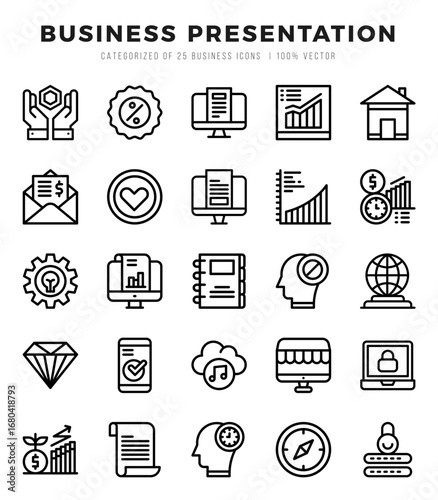 Set of Lineal Business Presentation Icons. Lineal art icon. Vector illustration