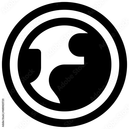Earth. Outlined stroke vector icon with black-filled details.