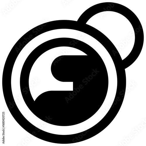 Earth and moon. Outlined stroke vector icon with black-filled details.