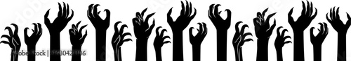 Zombies hands. Vector horizontal border. Halloween decoration.