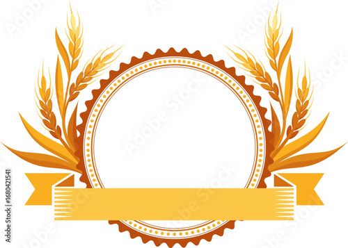 Wheats and ribbon. Vector frame. Isolated decoration element.
