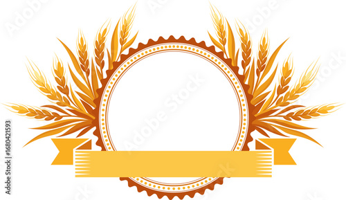 Wheats and ribbon. Vector frame. Isolated decoration element.