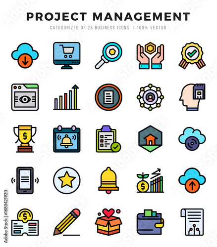 Set of Lineal Color Project Management Icons. Lineal Color art icon. Vector illustration