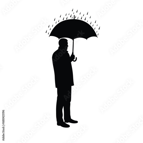 Silhouette Man Rain Umbrella Protection Solitude