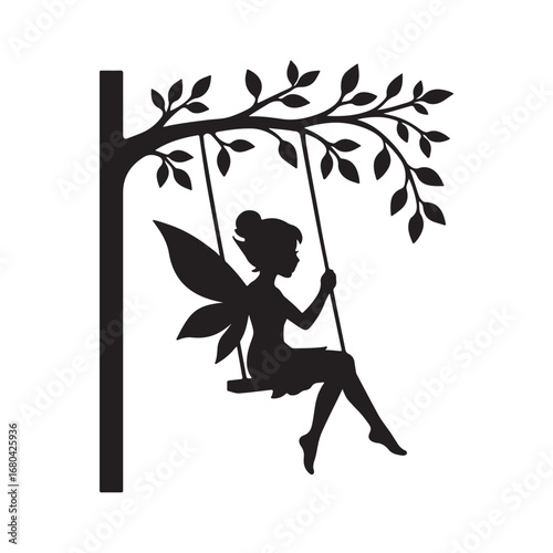 "Fairy Silhouette on Swing Under Tree Clipart PNG"