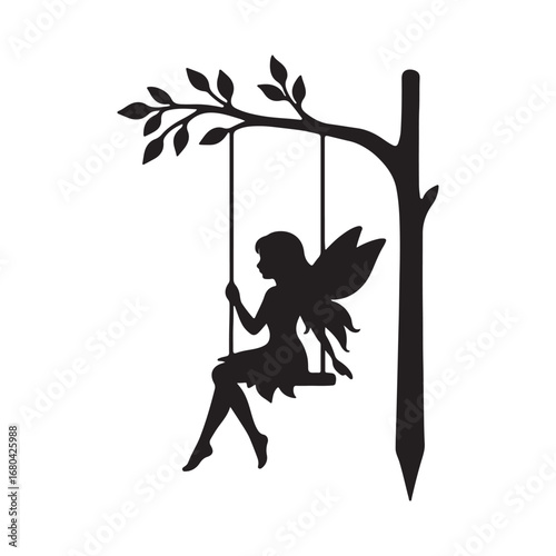 "Fairy Silhouette on Swing Under Tree Clipart PNG"