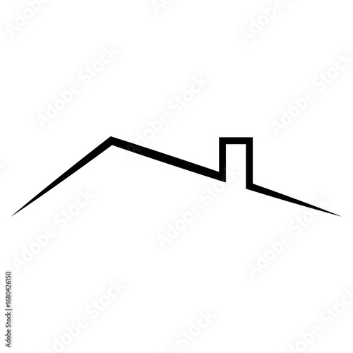 Minimal house roof line icon with chimney architectural design symbol