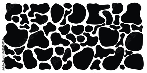 Organic black blobs of irregular shape. Abstract blotch, inkblot and pebble silhouettes, simple liquid amorphous elements. Organic blob shapes collection