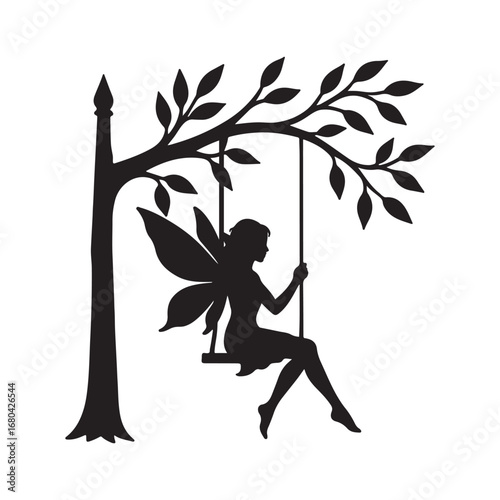 "Fairy Silhouette on Swing Under Tree Clipart PNG"