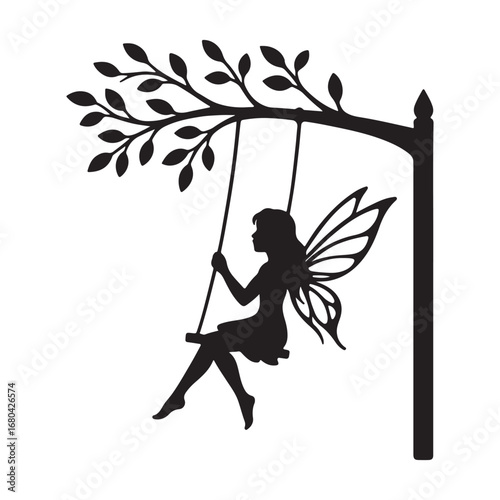 "Fairy Silhouette on Swing Under Tree Clipart PNG"
