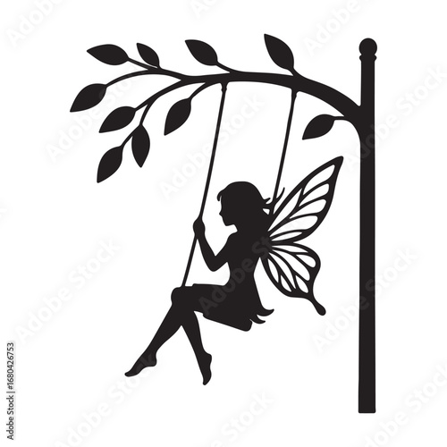 "Fairy Silhouette on Swing Under Tree Clipart PNG"