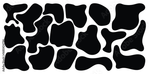 Organic black blobs of irregular shape. Abstract blotch, inkblot and pebble silhouettes, simple liquid amorphous elements. Organic blob shapes collection