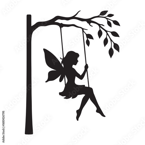 "Fairy Silhouette on Swing Under Tree Clipart PNG"