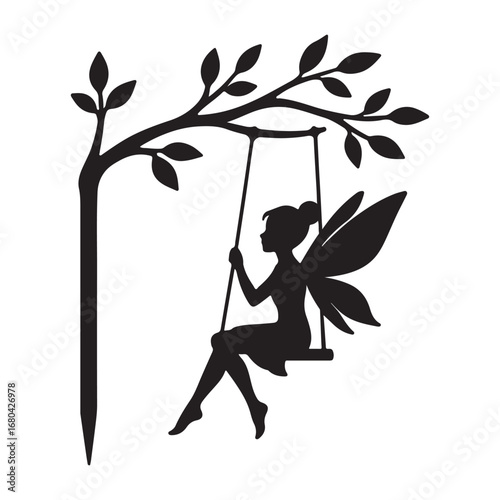 "Fairy Silhouette on Swing Under Tree Clipart PNG"