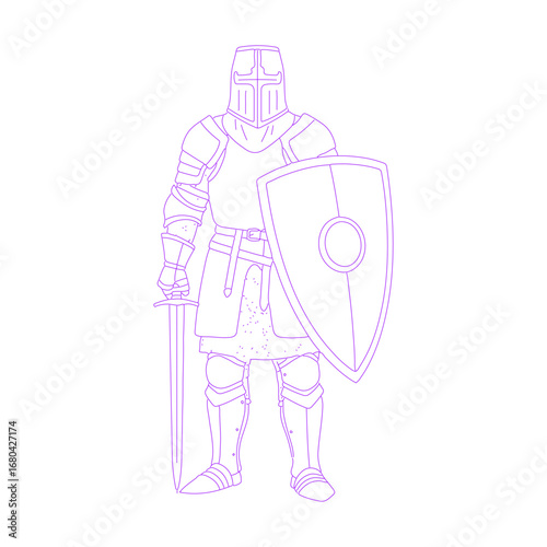 Line art illustration of medieval knight in armor