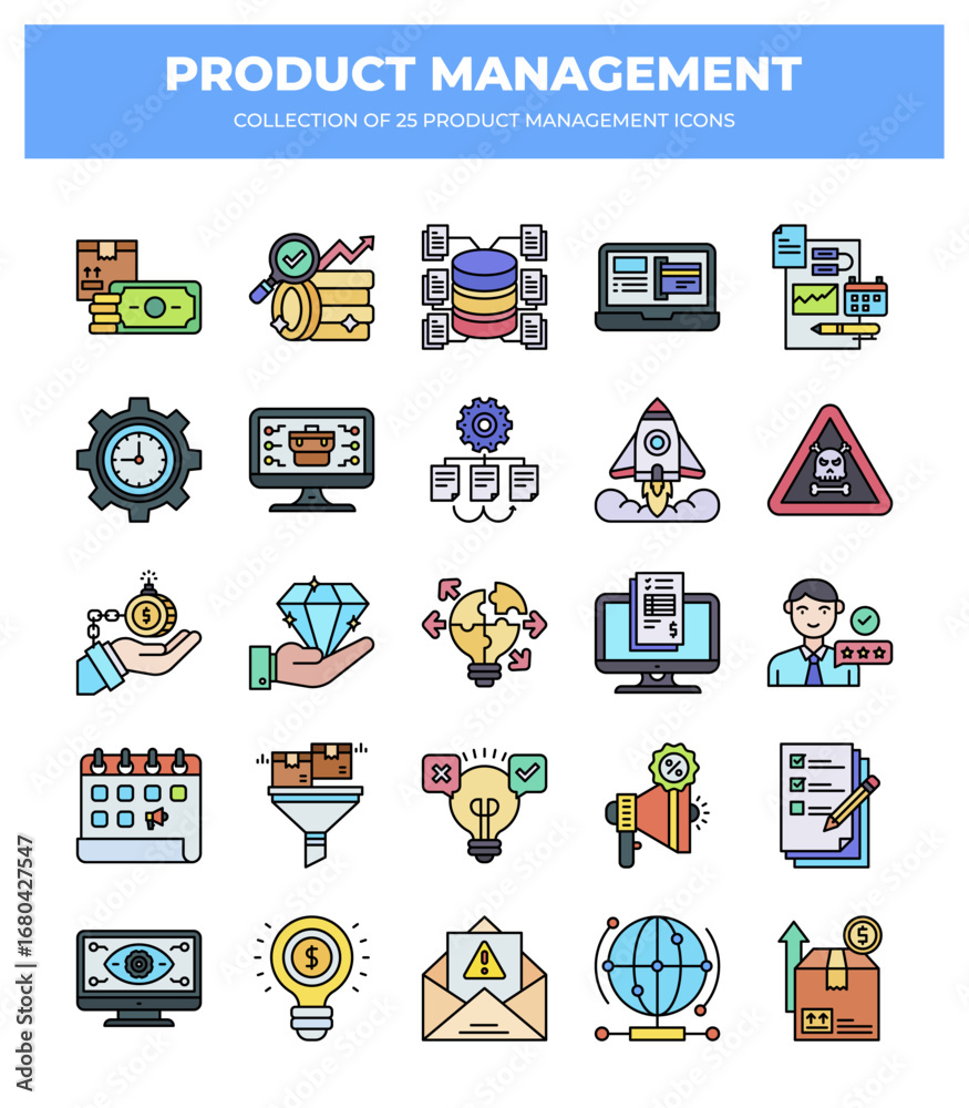 Obraz premium Product Management Icons: A Collection of 25 Essential Icons for Business Strategy