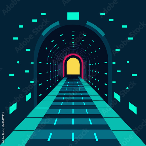 Futuristic Neon Sci-Fi Tunnel Illustration