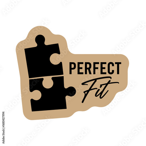 Perfect Fit. Logo design with two interlocking jigsaw puzzle pieces. Concept of connection, solution, and compatibility on an isolated background.