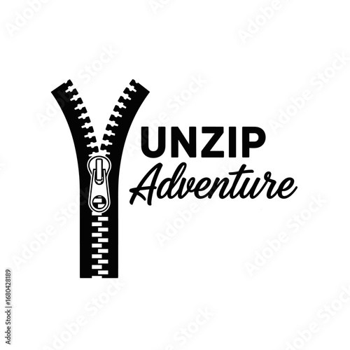 UNZIP Adventure logo with a zipper forming a Y shape. Creative graphic design for travel and exploration concepts.