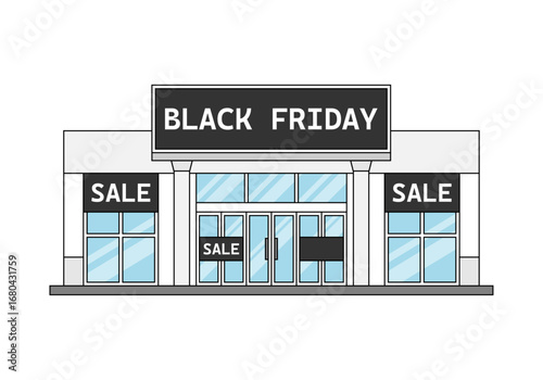 Centro comercial del black friday en fondo blanco