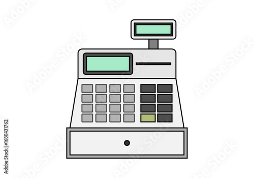 Caja registradora de tienda en fondo blanco