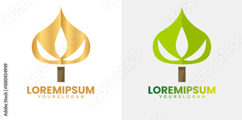 Vegetation-gold and green icon logo design Vector Concept of a stylized