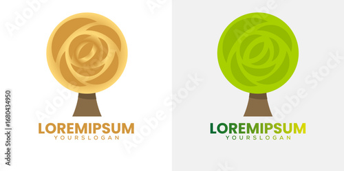 Green tree-gold and green icon logo design Vector Concept of a stylized