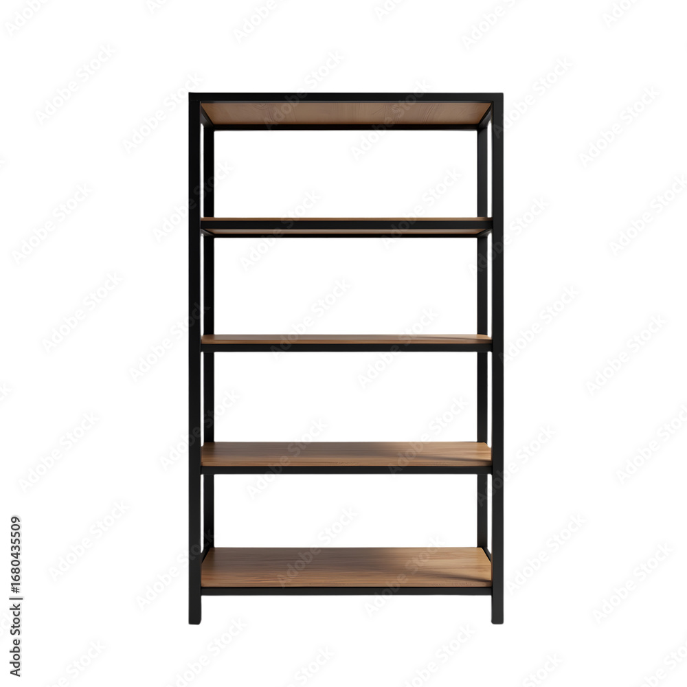 Modern industrial style fivetier shelving unit isolated on transparent background Modern industrial style fivetier shelving unit isolated on transparent background
