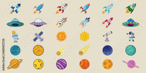 set of aerospace icon line color vector illustration template graphic design. bundle collection of various astronomy sign or symbol for future technology astrology