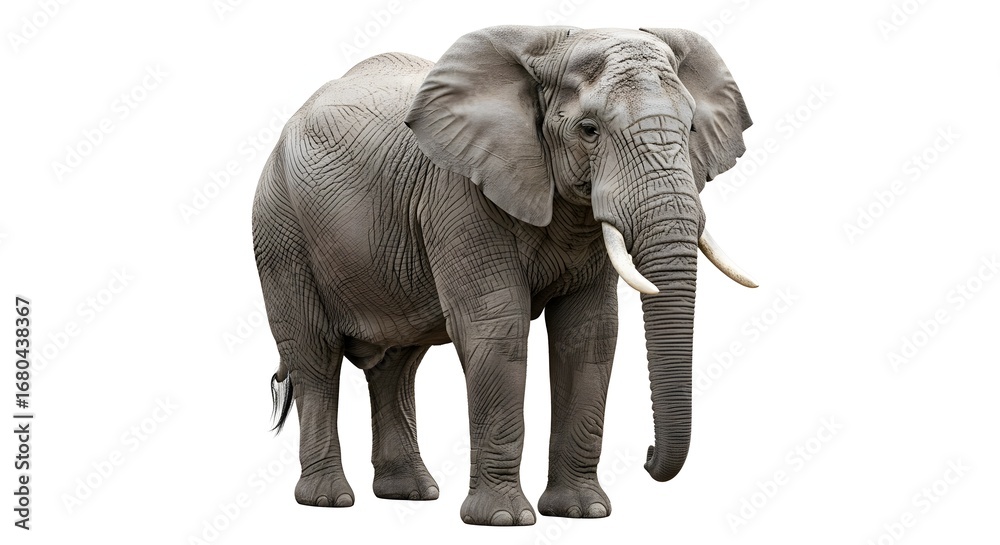 Fototapeta premium Majestic african elephant standing proudly against a clean white background