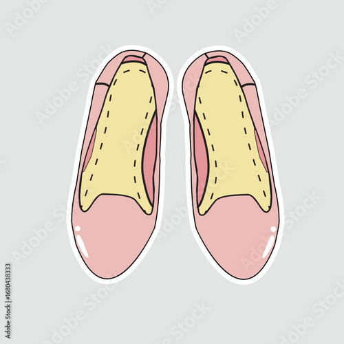 Pair of Pink Ballet Flats Vector Sticker. A vector illustration of a pair of simple pink ballet flats. This sticker is perfect for themes of fashion, footwear, beauty, and casual style