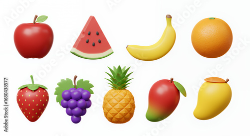 Assorted Fresh Fruit Collection Featuring Apple Watermelon Banana Orange Strawberry Grape Pineapple Mango in Bright Colors