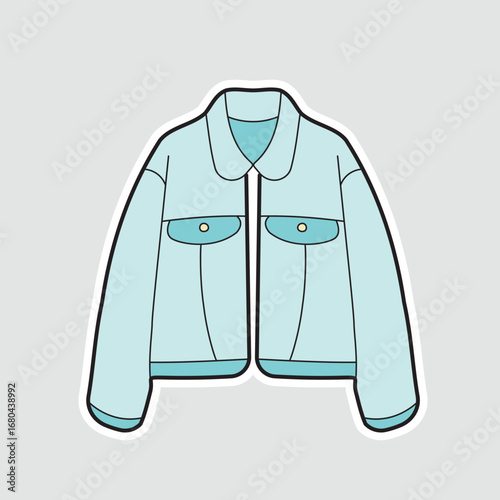 Stylish Denim Jacket Vector Sticker. A minimalist vector illustration of a light blue denim jacket. This sticker is perfect for themes of fashion, clothing, style, and everyday casual wear