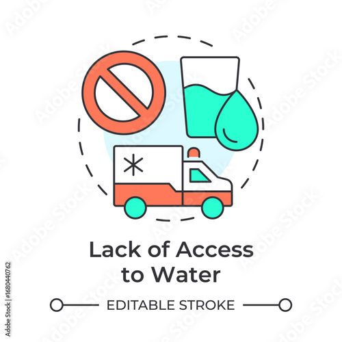 Lack of access to water multi color concept icon. Shortage of liquid availability. Impact of freshwater crisis. Round shape line illustration. Abstract idea. Graphic design. Easy to use in booklet