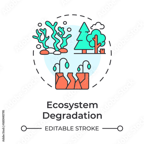 Ecosystem degradation multi color concept icon. Problem of dangerous nature damage. Impact of water crisis. Round shape line illustration. Abstract idea. Graphic design. Easy to use in booklet