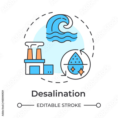 Desalination multi color concept icon. Removing salt from seawater. Strategy for increasing water supply. Round shape line illustration. Abstract idea. Graphic design. Easy to use in booklet