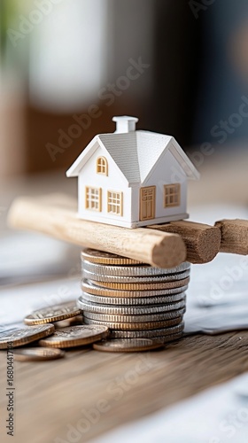 Miniature House on Stack of Coins