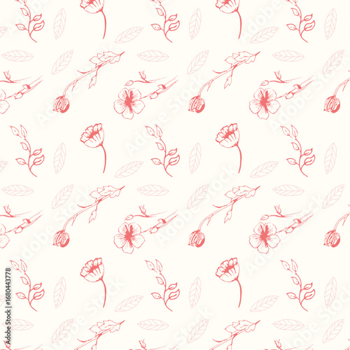 Pattern con fiorellini rosa su sfondo rosa chiaro. Illustrazione vettoriale floreale, sfondo, tessile, moda, imballaggio