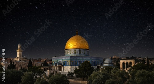 Dome of the Rock under a Starry Night in Jerusalem