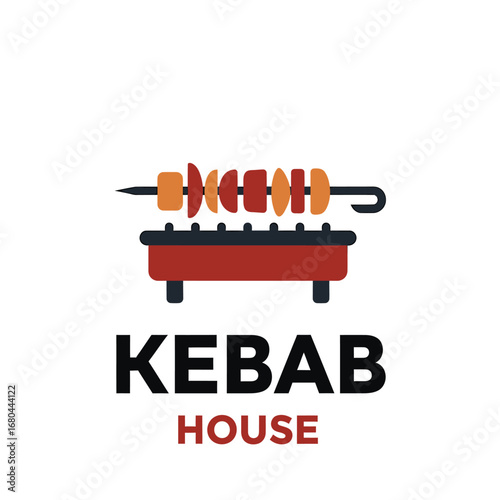 Kebab House logo with a skewer of meat and vegetables on a grill.