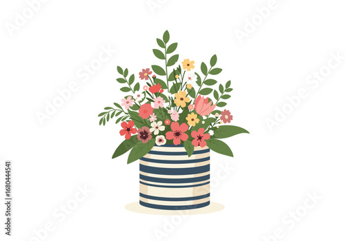 Vibrant floral arrangement in a stylish striped vase brings natural beauty and cheer to any space