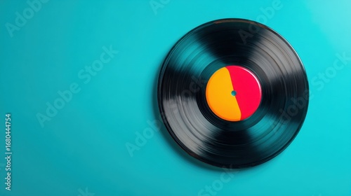 Wallpaper Mural A vinyl record rests against a bright blue backdrop, highlighting its colorful label. This setting evokes nostalgia for classic music and vintage style, perfect for music enthusiasts Torontodigital.ca