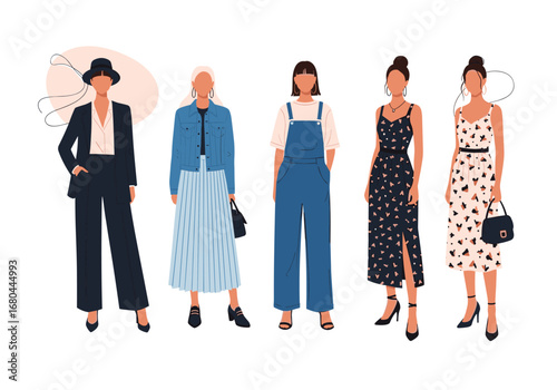 Diverse fashion styles showcased by women in stylish outfits and accessories, perfect for modern lifestyle content.
