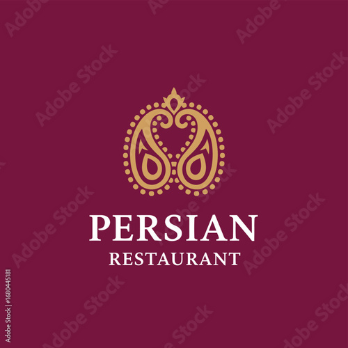 Elegant Persian restaurant logo featuring a paisley design and the words "Persian Restaurant" in white.
